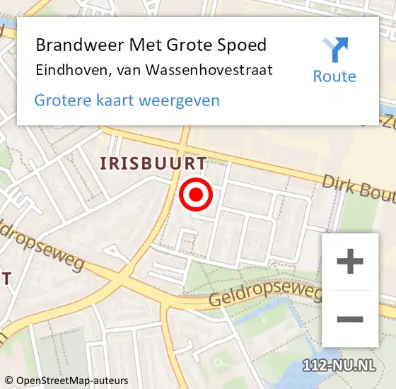 Locatie op kaart van de 112 melding: Brandweer Met Grote Spoed Naar Eindhoven, van Wassenhovestraat op 12 februari 2022 19:00