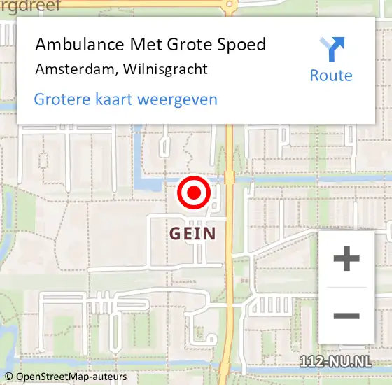 Locatie op kaart van de 112 melding: Ambulance Met Grote Spoed Naar Amsterdam-Zuidoost, Wilnisgracht op 12 februari 2022 19:11