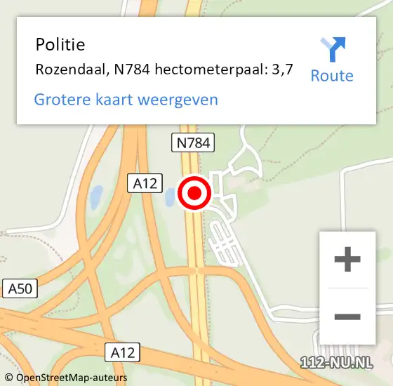 Locatie op kaart van de 112 melding: Politie Rozendaal, N784 hectometerpaal: 3,7 op 12 februari 2022 19:14