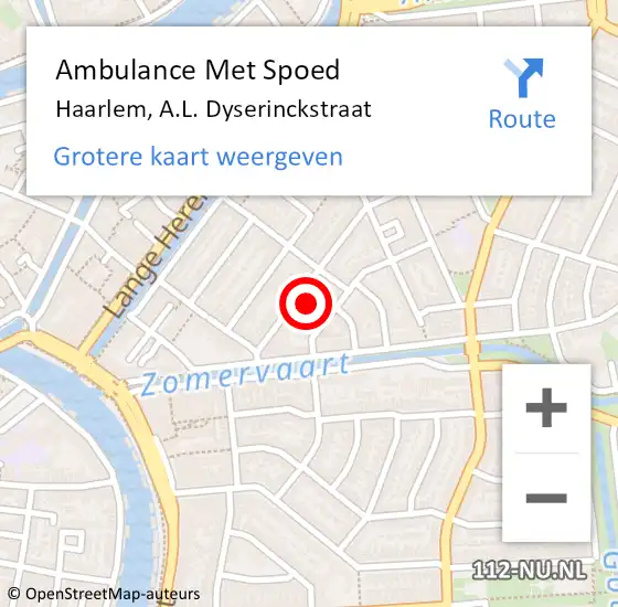 Locatie op kaart van de 112 melding: Ambulance Met Spoed Naar Haarlem, A.L. Dyserinckstraat op 12 februari 2022 19:15