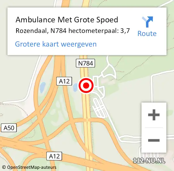 Locatie op kaart van de 112 melding: Ambulance Met Grote Spoed Naar Rozendaal, N784 hectometerpaal: 3,7 op 12 februari 2022 19:18