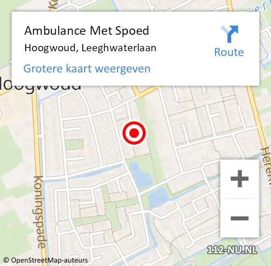 Locatie op kaart van de 112 melding: Ambulance Met Spoed Naar Hoogwoud, Leeghwaterlaan op 12 februari 2022 19:25