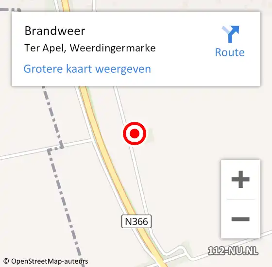 Locatie op kaart van de 112 melding: Brandweer Ter Apel, Weerdingermarke op 12 februari 2022 19:25