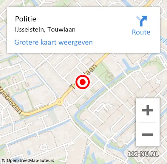 Locatie op kaart van de 112 melding: Politie IJsselstein, Touwlaan op 12 februari 2022 19:34