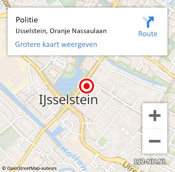 Locatie op kaart van de 112 melding: Politie IJsselstein, Oranje Nassaulaan op 12 februari 2022 19:35