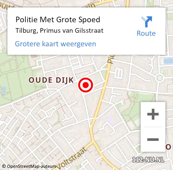 Locatie op kaart van de 112 melding: Politie Met Grote Spoed Naar Tilburg, Primus van Gilsstraat op 12 februari 2022 19:57