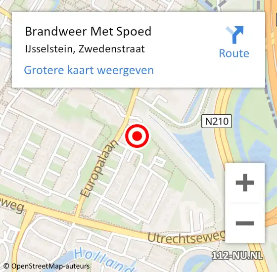 Locatie op kaart van de 112 melding: Brandweer Met Spoed Naar IJsselstein, Zwedenstraat op 12 februari 2022 20:37