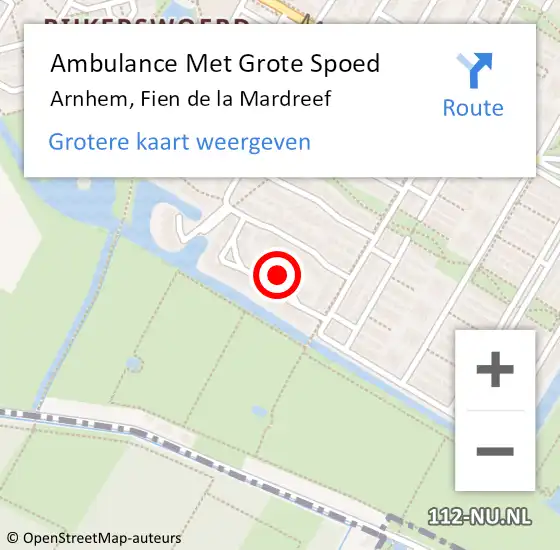 Locatie op kaart van de 112 melding: Ambulance Met Grote Spoed Naar Arnhem, Fien de la Mardreef op 12 februari 2022 20:45