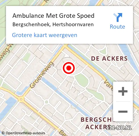 Locatie op kaart van de 112 melding: Ambulance Met Grote Spoed Naar Bergschenhoek, Hertshoornvaren op 12 februari 2022 20:53