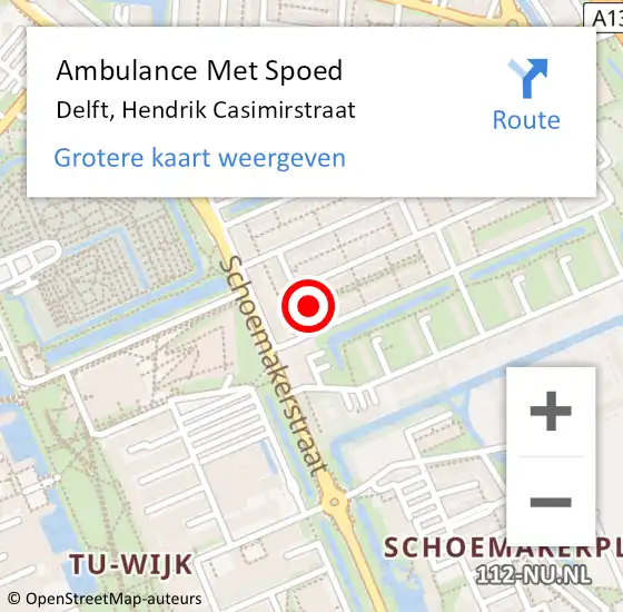 Locatie op kaart van de 112 melding: Ambulance Met Spoed Naar Delft, Hendrik Casimirstraat op 12 februari 2022 20:57