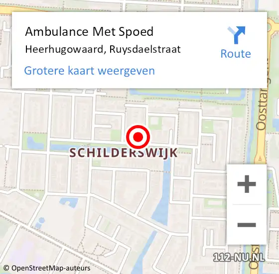 Locatie op kaart van de 112 melding: Ambulance Met Spoed Naar Heerhugowaard, Ruysdaelstraat op 12 februari 2022 21:15