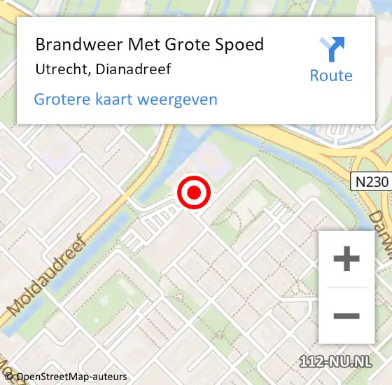 Locatie op kaart van de 112 melding: Brandweer Met Grote Spoed Naar Utrecht, Dianadreef op 12 februari 2022 21:38