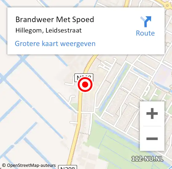 Locatie op kaart van de 112 melding: Brandweer Met Spoed Naar Hillegom, Leidsestraat op 12 februari 2022 21:52