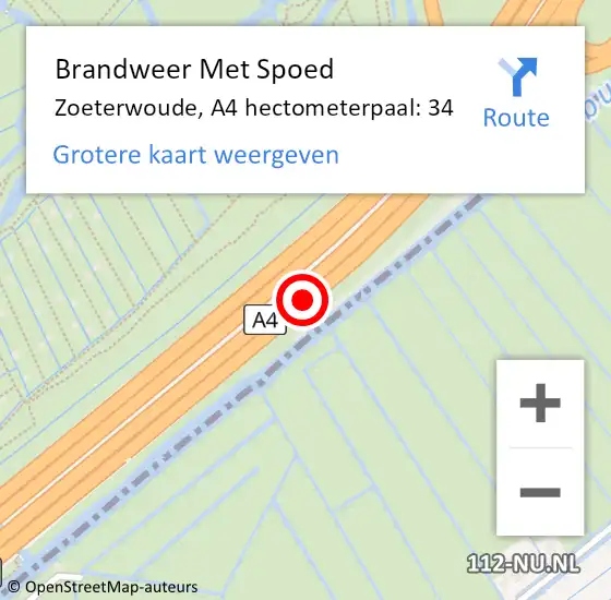 Locatie op kaart van de 112 melding: Brandweer Met Spoed Naar Zoeterwoude, A4 hectometerpaal: 34 op 12 februari 2022 22:03