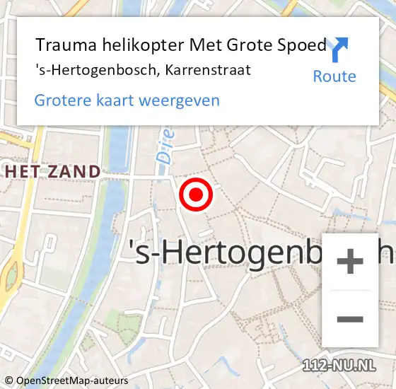 Locatie op kaart van de 112 melding: Trauma helikopter Met Grote Spoed Naar 's-Hertogenbosch, Karrenstraat op 12 februari 2022 22:25