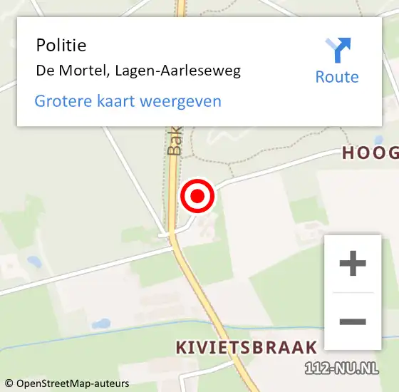 Locatie op kaart van de 112 melding: Politie De Mortel, Lagen-Aarleseweg op 12 februari 2022 22:28