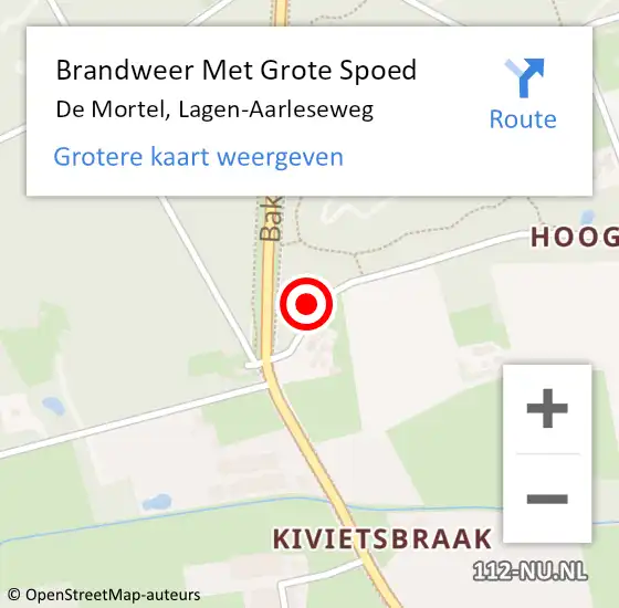 Locatie op kaart van de 112 melding: Brandweer Met Grote Spoed Naar De Mortel, Lagen-Aarleseweg op 12 februari 2022 22:28