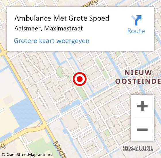 Locatie op kaart van de 112 melding: Ambulance Met Grote Spoed Naar Aalsmeer, Maximastraat op 12 februari 2022 22:33