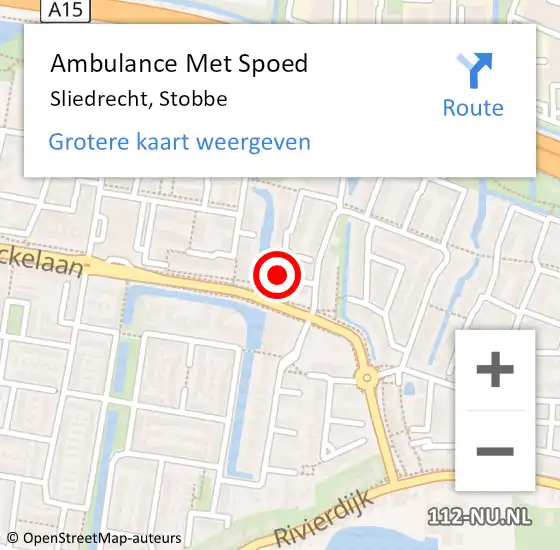 Locatie op kaart van de 112 melding: Ambulance Met Spoed Naar Sliedrecht, Stobbe op 12 februari 2022 23:38