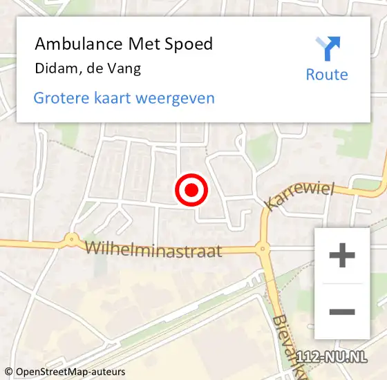 Locatie op kaart van de 112 melding: Ambulance Met Spoed Naar Didam, de Vang op 12 februari 2022 23:53