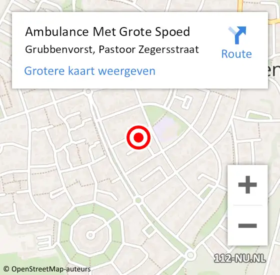 Locatie op kaart van de 112 melding: Ambulance Met Grote Spoed Naar Grubbenvorst, Pastoor Zegersstraat op 8 juli 2014 06:00