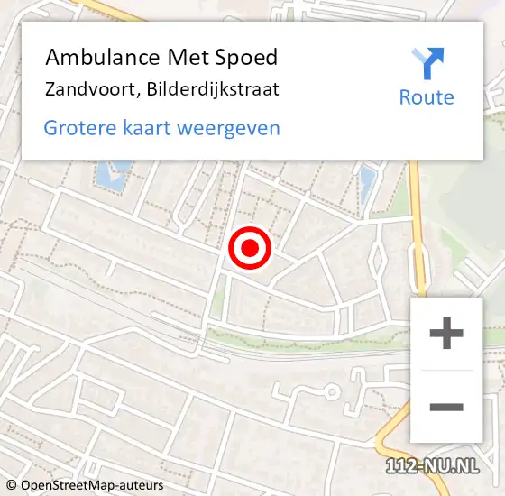 Locatie op kaart van de 112 melding: Ambulance Met Spoed Naar Zandvoort, Bilderdijkstraat op 13 februari 2022 00:42