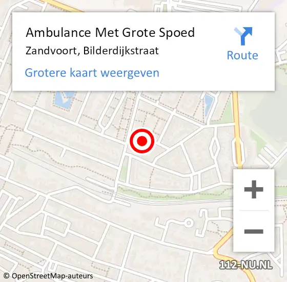 Locatie op kaart van de 112 melding: Ambulance Met Grote Spoed Naar Zandvoort, Bilderdijkstraat op 13 februari 2022 00:55