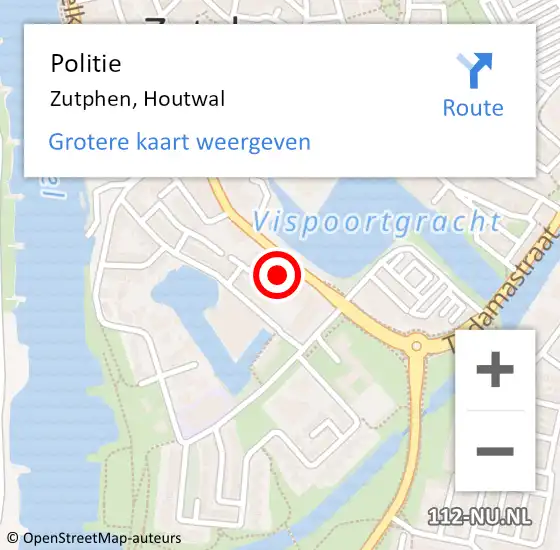 Locatie op kaart van de 112 melding: Politie Zutphen, Houtwal op 13 februari 2022 00:59