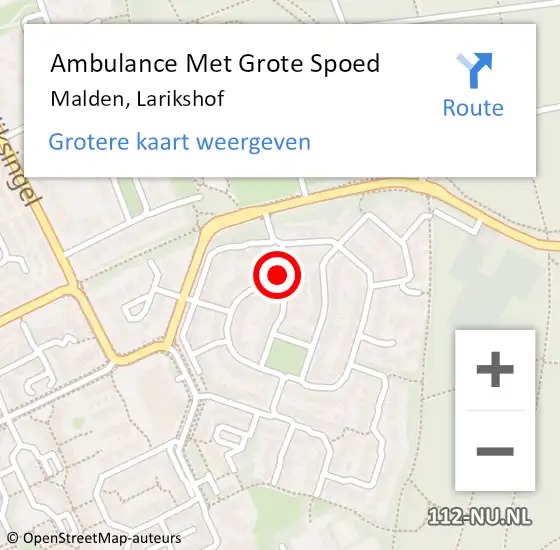 Locatie op kaart van de 112 melding: Ambulance Met Grote Spoed Naar Malden, Larikshof op 13 februari 2022 01:15