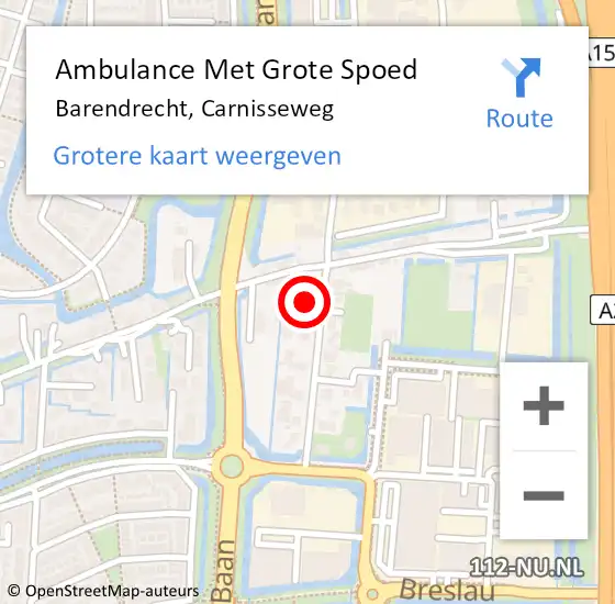 Locatie op kaart van de 112 melding: Ambulance Met Grote Spoed Naar Barendrecht, Carnisseweg op 13 februari 2022 01:34