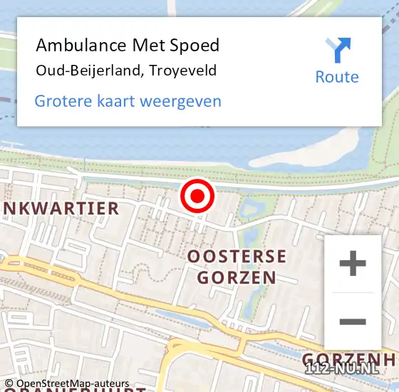 Locatie op kaart van de 112 melding: Ambulance Met Spoed Naar Oud-Beijerland, Troyeveld op 13 februari 2022 02:02