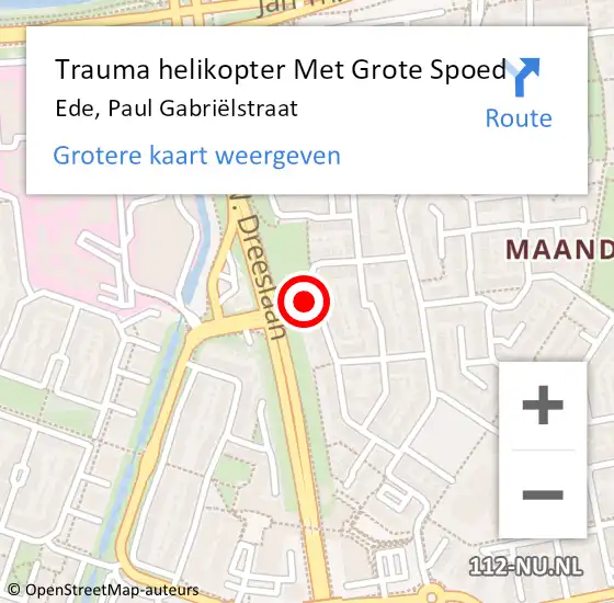 Locatie op kaart van de 112 melding: Trauma helikopter Met Grote Spoed Naar Ede, Paul Gabriëlstraat op 13 februari 2022 02:47