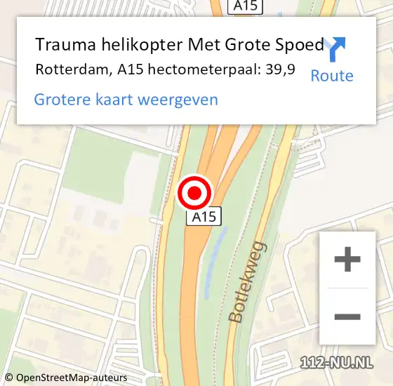 Locatie op kaart van de 112 melding: Trauma helikopter Met Grote Spoed Naar Rotterdam, A15 hectometerpaal: 39,9 op 13 februari 2022 03:34