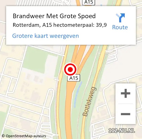 Locatie op kaart van de 112 melding: Brandweer Met Grote Spoed Naar Rotterdam, A15 hectometerpaal: 39,9 op 13 februari 2022 03:36