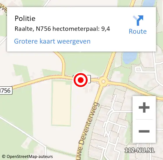 Locatie op kaart van de 112 melding: Politie Raalte, N756 hectometerpaal: 9,4 op 13 februari 2022 04:12