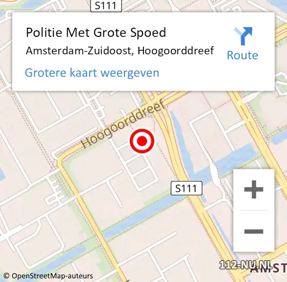 Locatie op kaart van de 112 melding: Politie Met Grote Spoed Naar Amsterdam-Zuidoost, Hoogoorddreef op 13 februari 2022 05:13