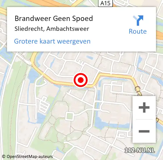 Locatie op kaart van de 112 melding: Brandweer Geen Spoed Naar Sliedrecht, Ambachtsweer op 13 februari 2022 05:57