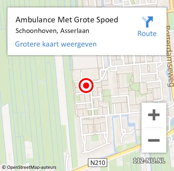 Locatie op kaart van de 112 melding: Ambulance Met Grote Spoed Naar Schoonhoven, Asserlaan op 13 februari 2022 06:10
