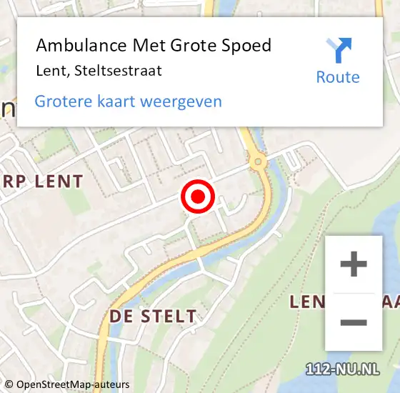 Locatie op kaart van de 112 melding: Ambulance Met Grote Spoed Naar Lent, Steltsestraat op 13 februari 2022 07:31