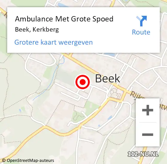 Locatie op kaart van de 112 melding: Ambulance Met Grote Spoed Naar Beek, Kerkberg op 13 februari 2022 09:23