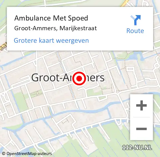 Locatie op kaart van de 112 melding: Ambulance Met Spoed Naar Groot-Ammers, Marijkestraat op 13 februari 2022 09:35