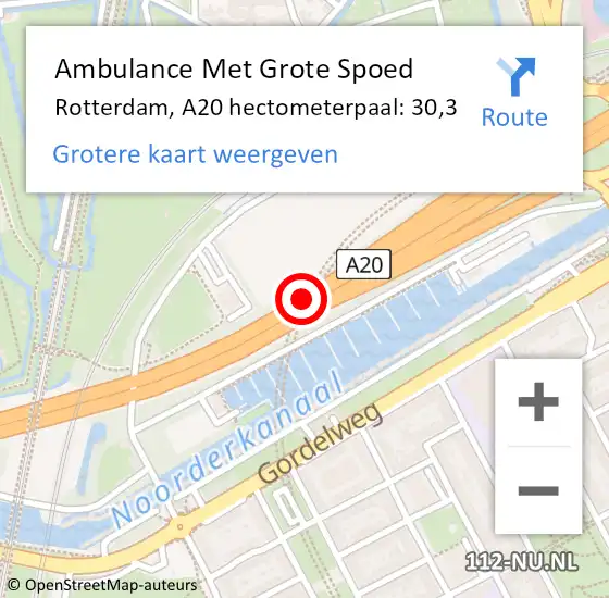 Locatie op kaart van de 112 melding: Ambulance Met Grote Spoed Naar Rotterdam, A20 hectometerpaal: 30,3 op 13 februari 2022 09:59