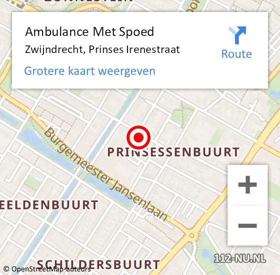 Locatie op kaart van de 112 melding: Ambulance Met Spoed Naar Zwijndrecht, Prinses Irenestraat op 13 februari 2022 10:37