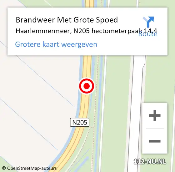 Locatie op kaart van de 112 melding: Brandweer Met Grote Spoed Naar Haarlemmermeer, N205 hectometerpaal: 14,4 op 13 februari 2022 11:08