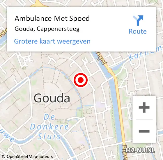 Locatie op kaart van de 112 melding: Ambulance Met Spoed Naar Gouda, Cappenersteeg op 13 februari 2022 11:12