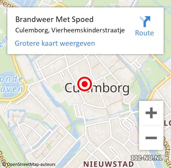 Locatie op kaart van de 112 melding: Brandweer Met Spoed Naar Culemborg, Vierheemskinderstraatje op 13 februari 2022 11:14