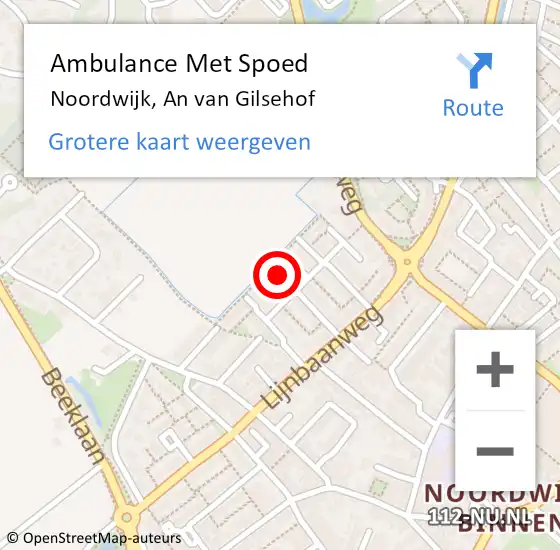 Locatie op kaart van de 112 melding: Ambulance Met Spoed Naar Noordwijk, An van Gilsehof op 13 februari 2022 11:47