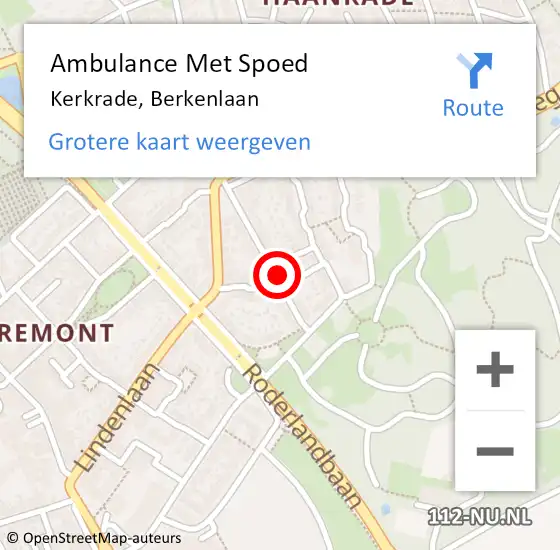 Locatie op kaart van de 112 melding: Ambulance Met Spoed Naar Kerkrade, Berkenlaan op 8 juli 2014 07:49