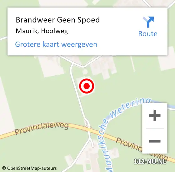 Locatie op kaart van de 112 melding: Brandweer Geen Spoed Naar Maurik, Hoolweg op 13 februari 2022 12:30