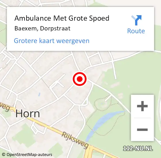 Locatie op kaart van de 112 melding: Ambulance Met Grote Spoed Naar Baexem, Dorpstraat op 13 februari 2022 12:53